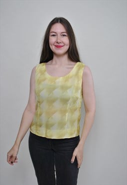 Abstract pattern retro top, vintage patterned tank top