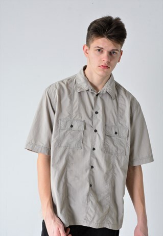 VINTAGE 90S MEN BEIGE SHORT SLEEVE SHIRT
