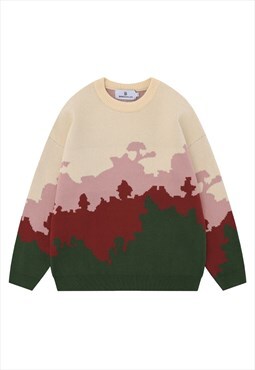 Landscape sweater nature print knitted jumper skater top