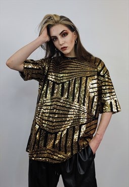 Gold sequin t-shirt glitter top sparkle geometric jumper