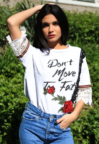 CROCHET ROSE TEE - WHITE