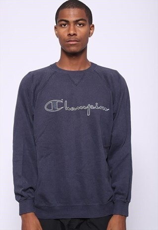 VINTAGE CHAMPION BIG PRINT LOGO SWEATSHIRT BLUE