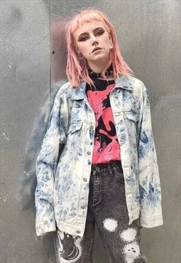 Tie-dye denim jacket distressed gradient jean coat in blue