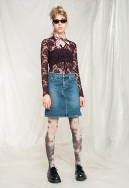 Vintage Crocker Denim Skirt Y2K Middle Rise Midi in Blue