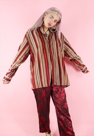 VINTAGE 90S Y2K OVERSIZED BROWNISH STRIPED CORDUROY SHIRT