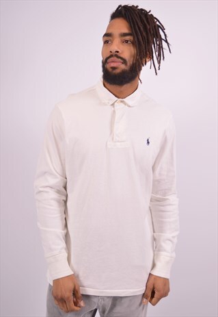 VINTAGE POLO RALPH LAUREN POLO SHIRT LONG SLEEVE WHITE