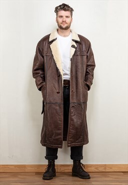 Vintage 70's Men Sheepskin Maxi Coat in Brown