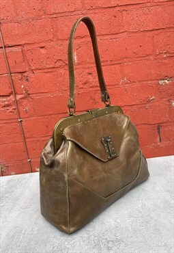 Vintage Dark Green Leather Bowling Style Bag