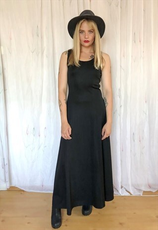 BLACK MAXI OCCASION EVENING A LINE VINTAGE DRESS