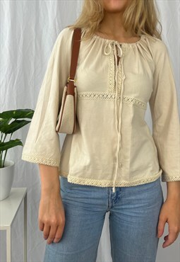 Vintage Y2K milkmaid blouse in cream. 
