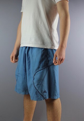 VINTAGE ADIDAS SHORTS IN BLUE WITH POCKETS, EMBROIDERED LOGO