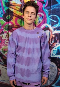 Tie-dye graffiti jumper y2k long sleeve rip t-shirt purple