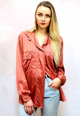 1990S VINTAGE BRONZE COLOURED SILKY OVERSIZED SHIRT