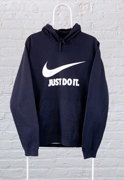 Vintage Nike Hoodie Spell Out Just Do It Black Large 