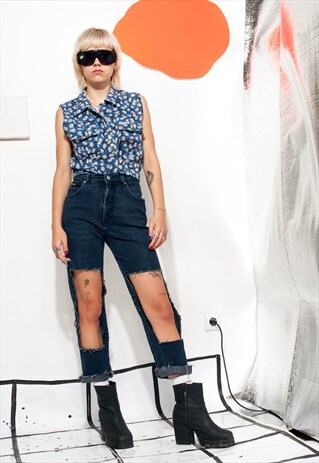 REWORKED WRANGLER JEANS 90S VINTAGE GRUNGE CUT-OUT DENIM