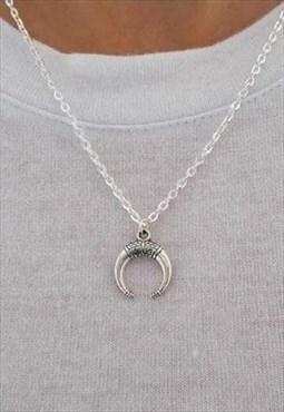 double horn/ crescent moon necklace - silver neckalce