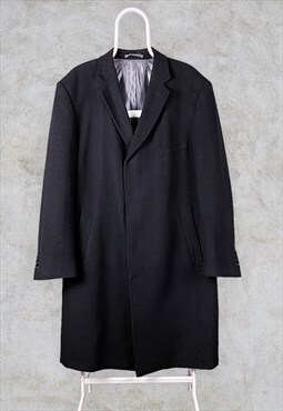 Vintage Greenwoods Black Wool Overcoat Coat Jacket 46 XL