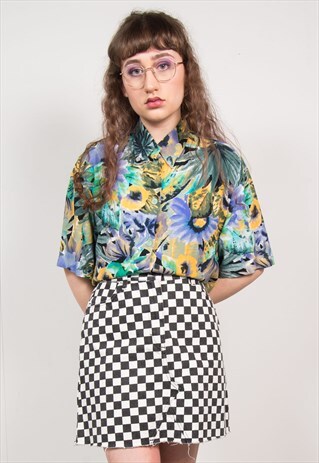 VINTAGE 90'S MULTICOLOUR FLORAL PAINT PRINT OVERSIZED SHIRT