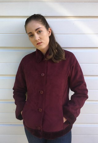 WOMENS VINTAGE 80S COAT PINK FAUX SHEEPSKIN SHERPA JACKET