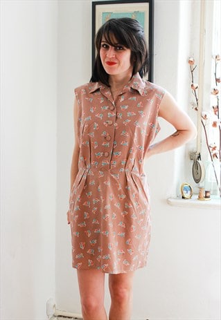 VINTAGE FOX PRINT SLEEVELESS DRESS