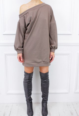 OFF SHOULDER LOOSE JUMPER SWEATER SWEATSHIRT DRESS