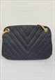 CHANEL VINTAGE CHEVRON QUILTED BLACK SHOULDER BAG 