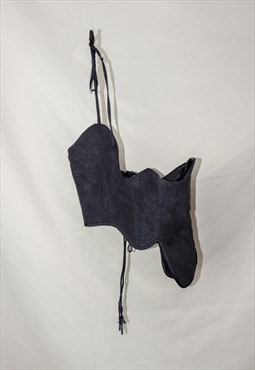 Eve- Up-cycled black asymmetrical denim top/corset
