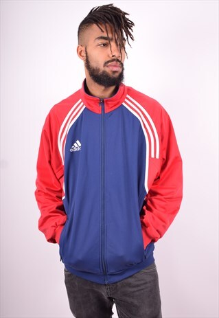 ADIDAS MENS VINTAGE TRACKSUIT TOP JACKET LARGE BLUE 90'S