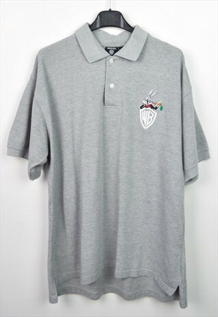 WARNER BROS MEN'S L POLO SHIRT BUGS BUNNY 90'S CARTOON TOP