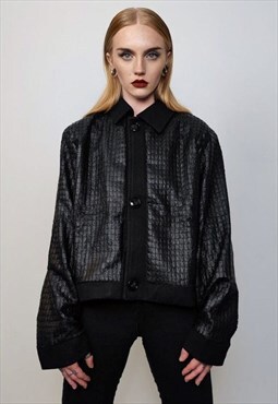 Distressed check jacket textured aviator jacket shiny rocker