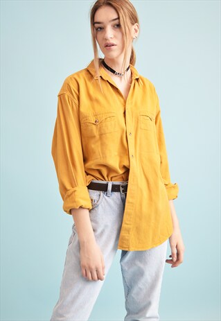 90'S RETRO MUSTARD YELLOW OVERSIZED DADS SHIRT TOP
