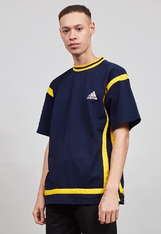 VINTAGE ZIP UP NAVY AND YELLOW MESH 90'S ADIDAS T-SHIRT