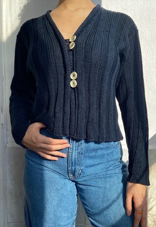 90'S BLUE NAVY KNITTED CARDIGAN