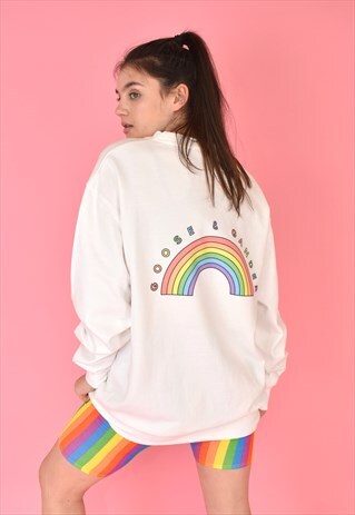 G&G UNISEX WHITE RAINBOW PRINT SWEAT