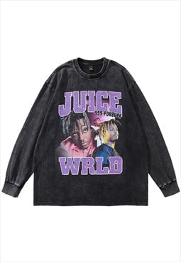Juice Wrld tshirt vintage wash top rapper print long 999 tee