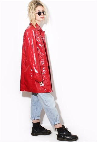 VINTAGE RED PVC MAC RAINCOAT TRENC 90'S