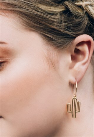 GOLD PLATED BRASS CACTUS HOOP DROPS