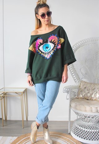 VINTAGE SWEATS PRINTED EYE SEQUINS