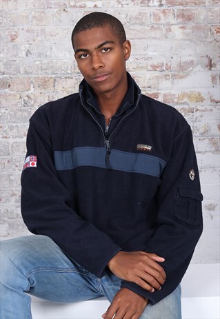 VINTAGE NAPAPIJRI 1/4 ZIP LOGO FLEECE BLACK GREY