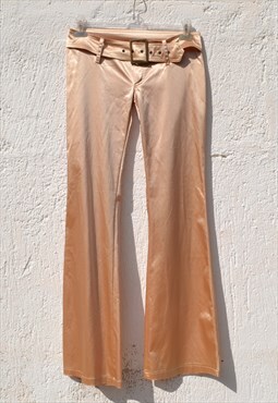 Deadstock y2k gold satin low rise belted flared pants