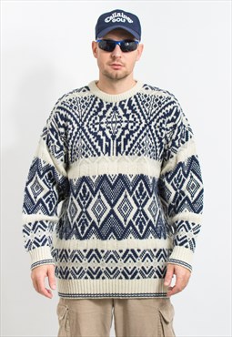 Vintage fisherman sweater in nordic pattern jumper XL/XXL