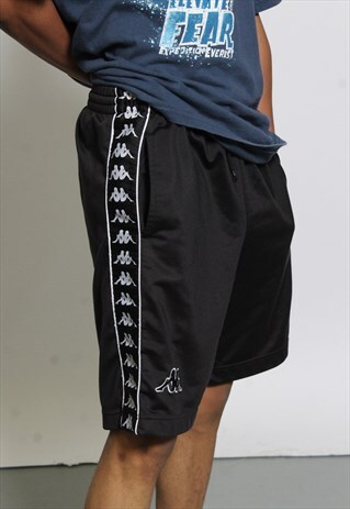 VINTAGE KAPPA TAPE LOGO BLACK SHORTS