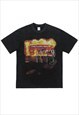 FLAME PRINT T-SHIRT BURNING CIRCUS TEE RETRO PUNK TOP GREY