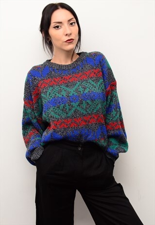 VINTAGE 90'S GRUNGE INDIE FAIRISLE PATTERNED SLOUCHY JUMPER
