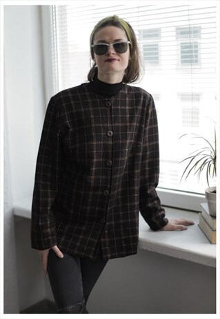 VINTAGE 80'S BROWN CHECKED LONG SLEEVE JACKET