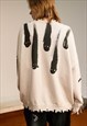 GHOST SWEATER KNITTED GRUNGE JUMPER CREEPY GOTHIC TOP WHITE