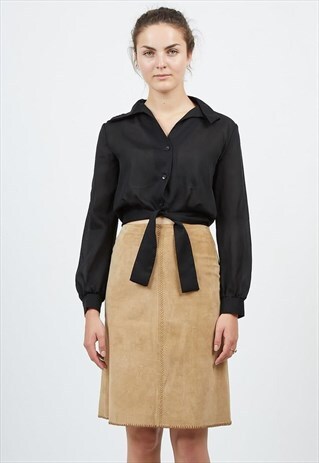 VINTAGE BLACK LONG SLEEVE CROP SHIRT