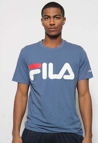 VINTAGE FILA T-SHIRT SPELL OUT LOGO BLUE
