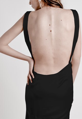 BLACK SATIN WEDDING DRESS WITH BAREBACK