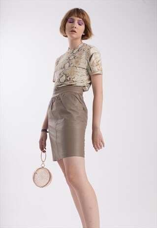 NUDE SKIN HIGH WAISTED MIDI LEATHER SKIRT